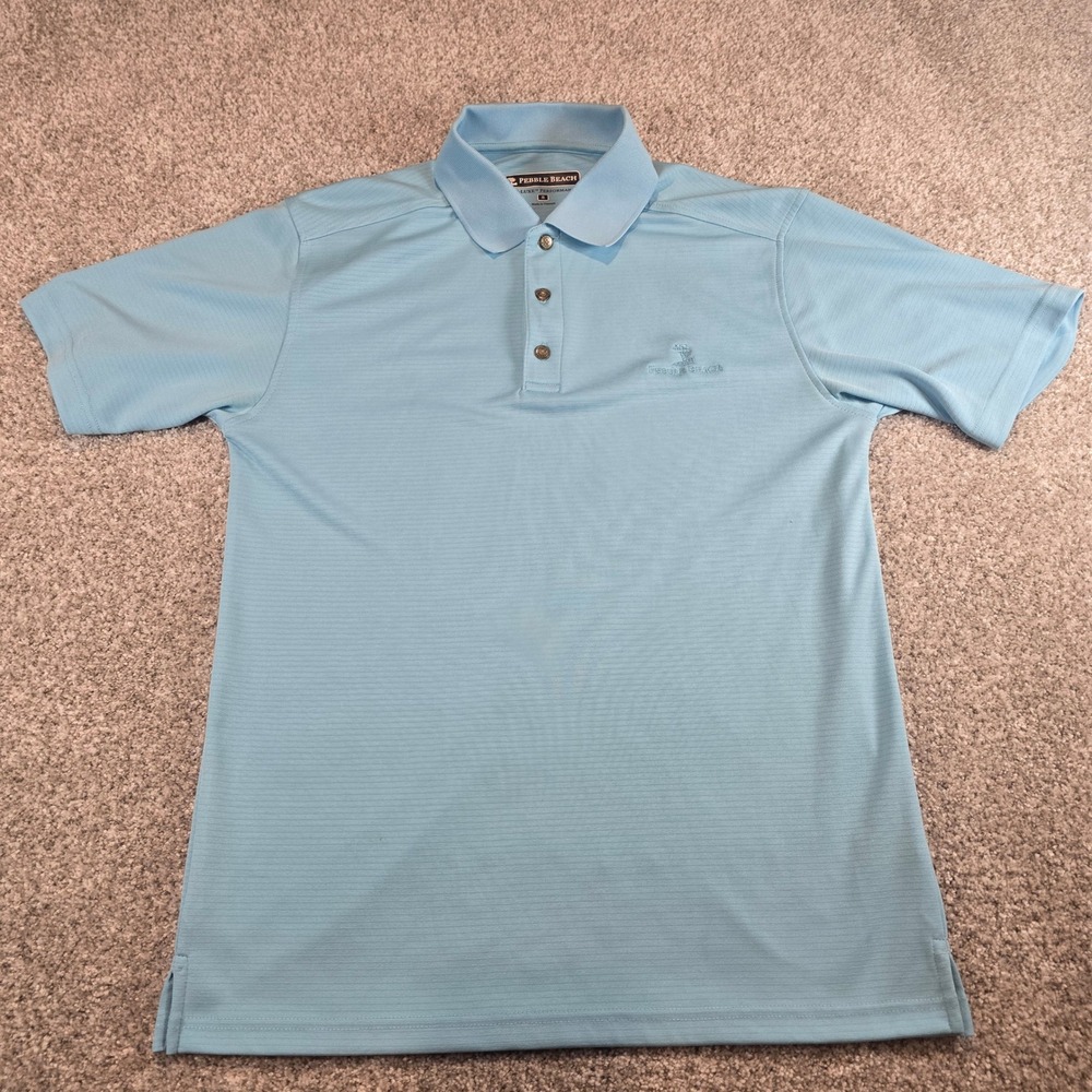 Pebble Beach Dry-Luxe Performance Polo Shirt Mens Small Blue Short Sleeve Golf